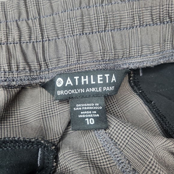 Athleta Brooklyn Ankle Pants Women 10 Plaid Gray Black Stretch Athleisure Slacks - Picture 4 of 8